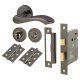 Black Nickel Scroll Bathroom Lock Door Handles on Rose Pack - Scarlett Range