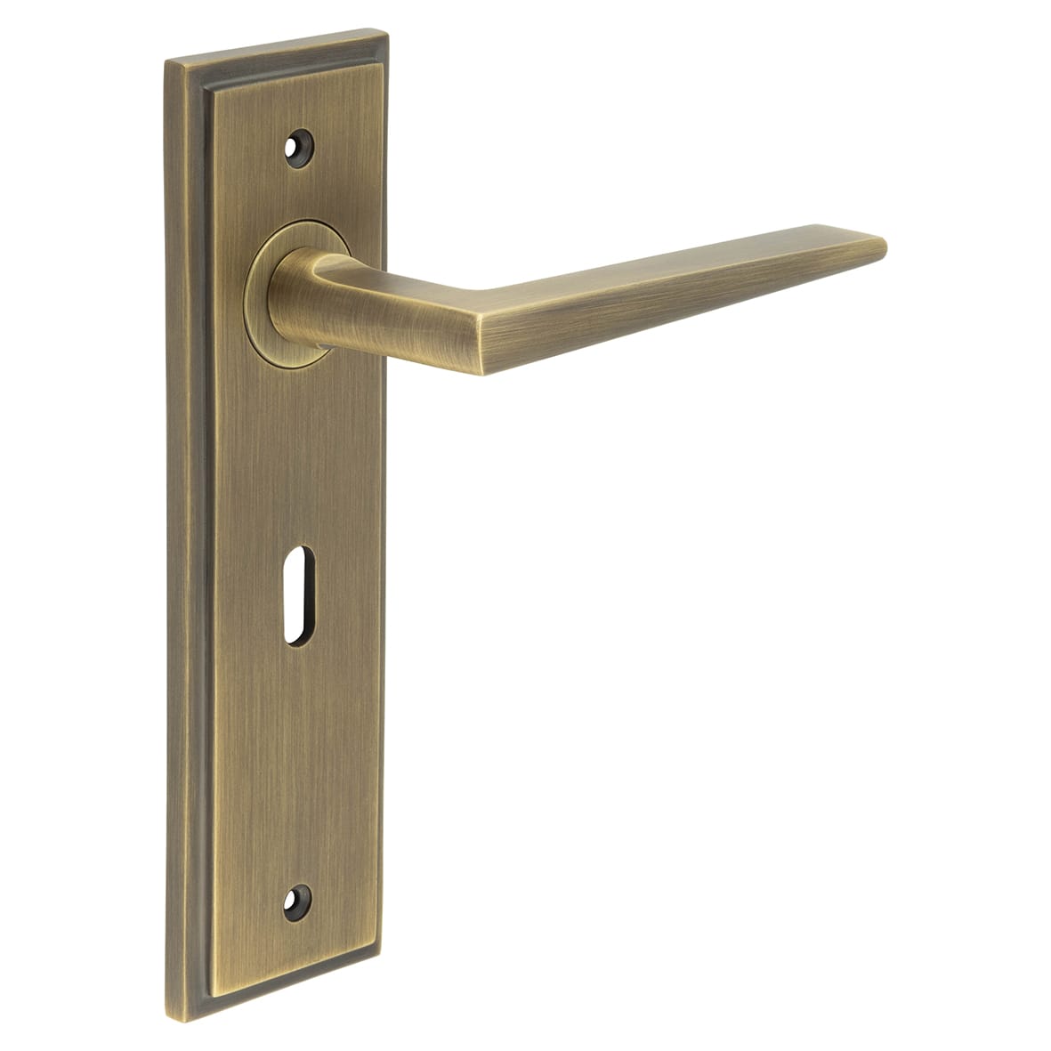 Antique Brass Fire Rated Keyhole Lock Door Handles - Mayfair - 200 x 55mm