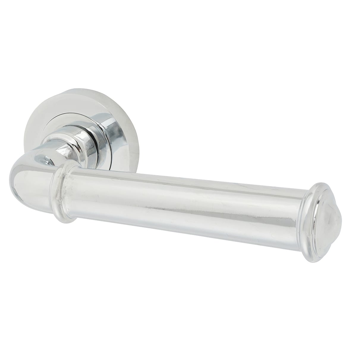 Polished Chrome Fire Rated Door Handles on Round Rose - Classic Range