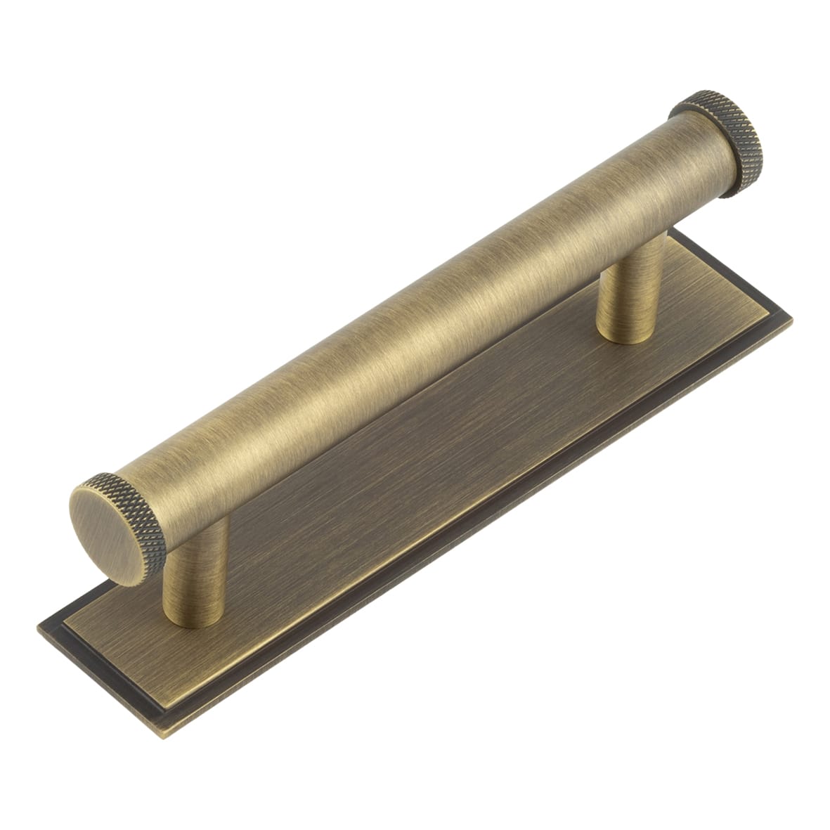 Wenlock 15mm Knurled T-Bar Cabinet Pull Handle on Stepped Backplate - 96mm c/c - Antique Brass