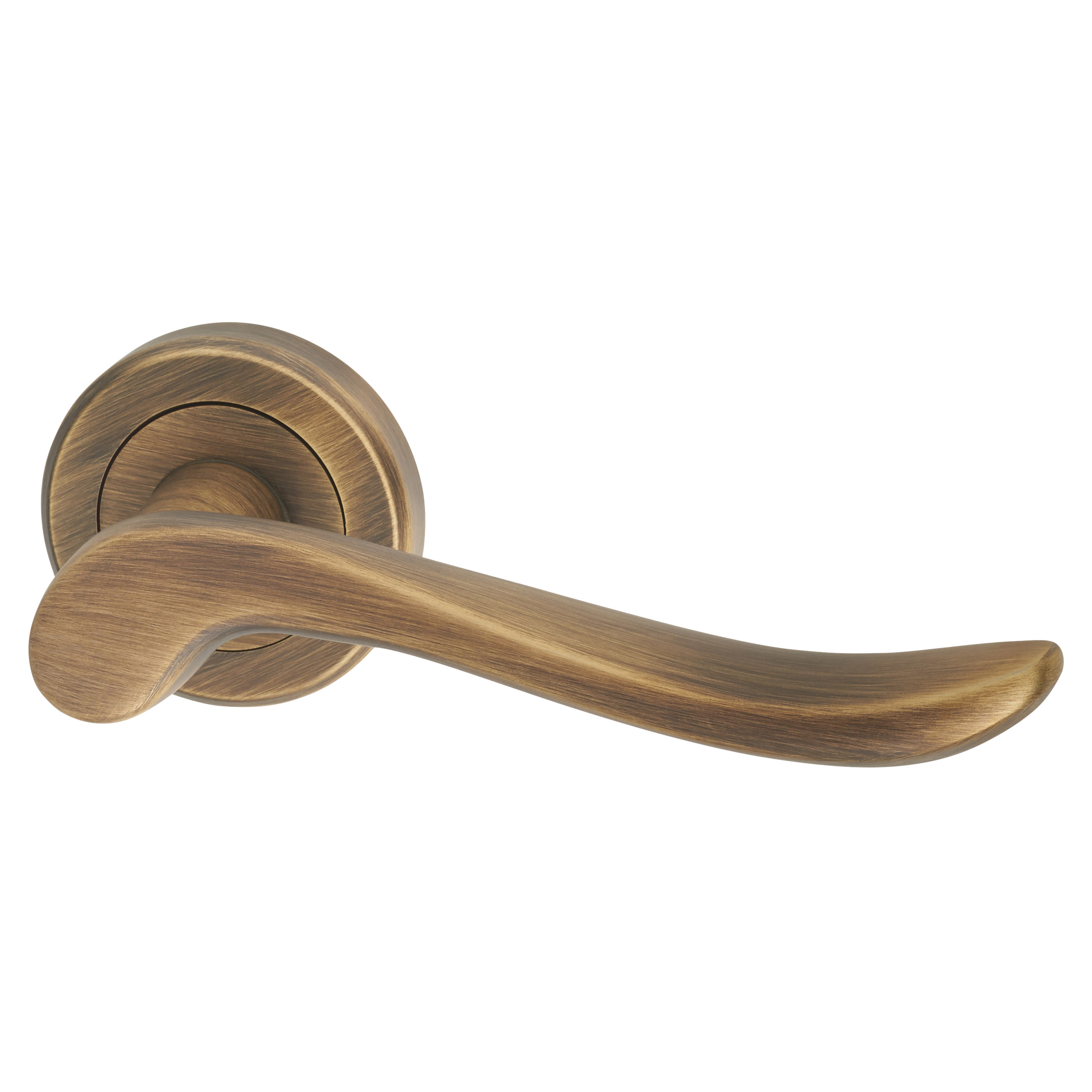 Brass Antique Brass Scroll Door Handles on Round Rose - Verdun Range