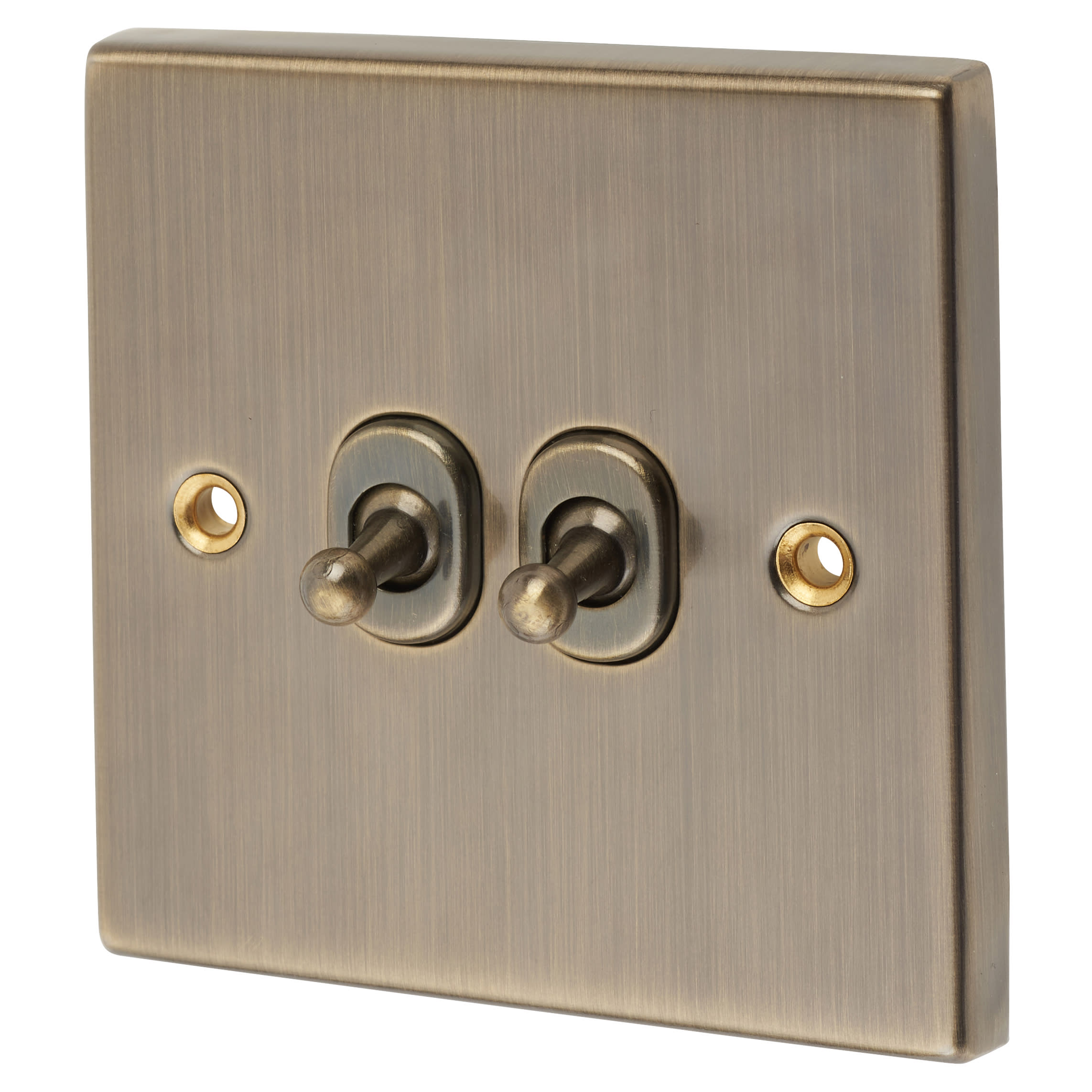 10AX 2 Gang 2 Way Toggle Light Switch - Antique Brass