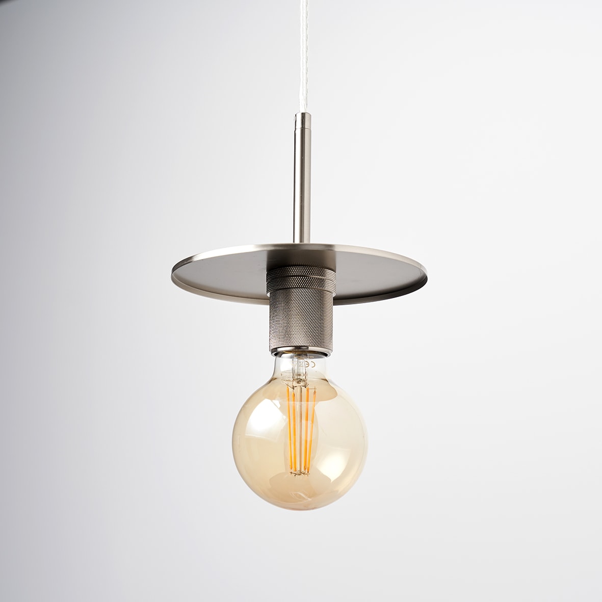 Savaneta Knurled Ceiling Light Pendant - Satin Nickel Fittings and Plate