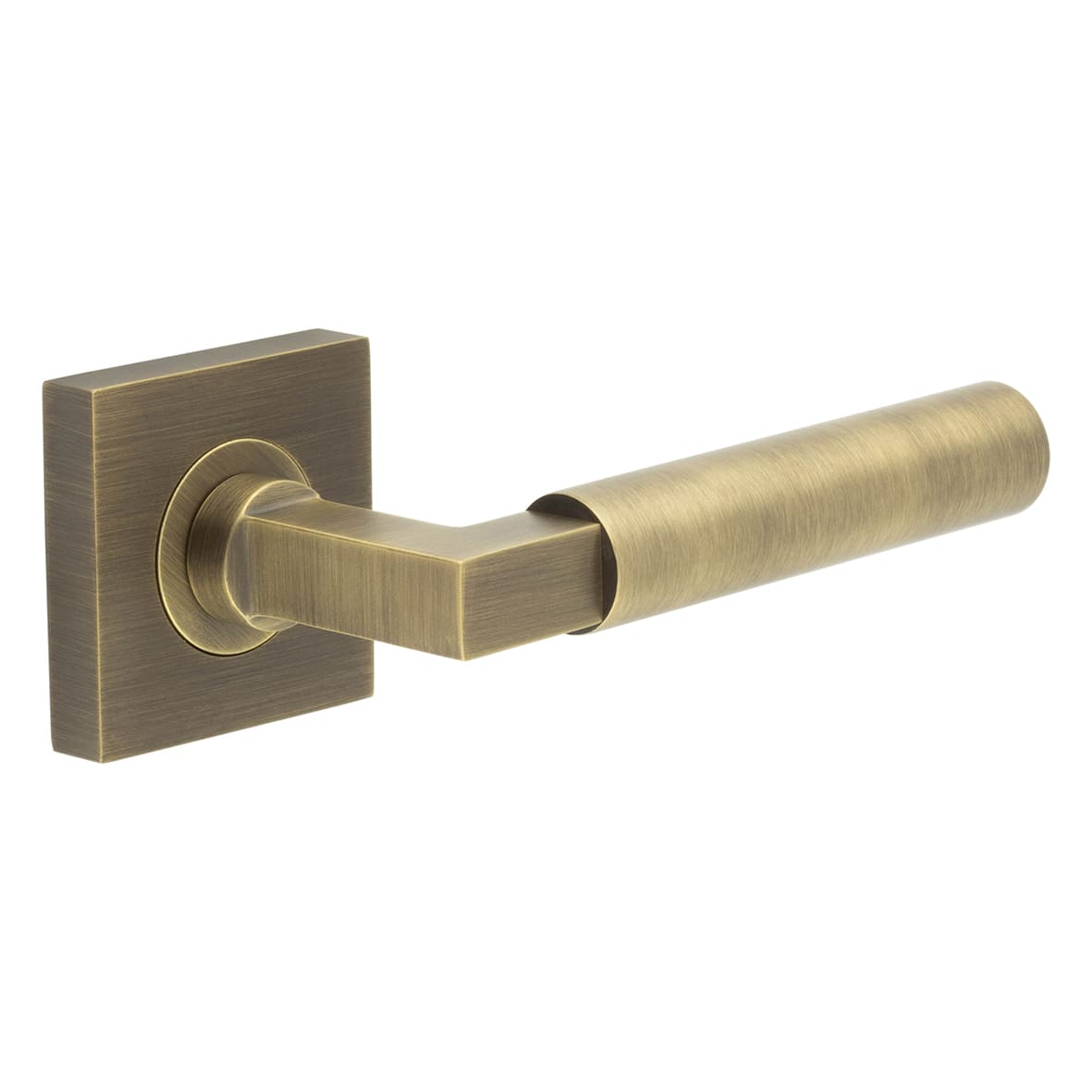 Antique Brass Fire Rated Door Handles on Square Rose - Westminster Range