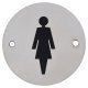 Ladies Toilet Door Sign - 75mm Diameter - Polished Stainless Steel