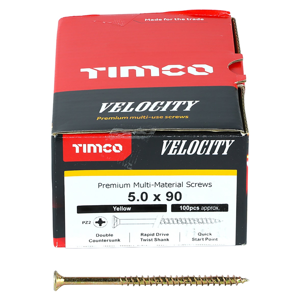 Velocity Pozi Countersunk Wood Screws - 5.0 x 90mm - Yellow Zinc - Pack of 100