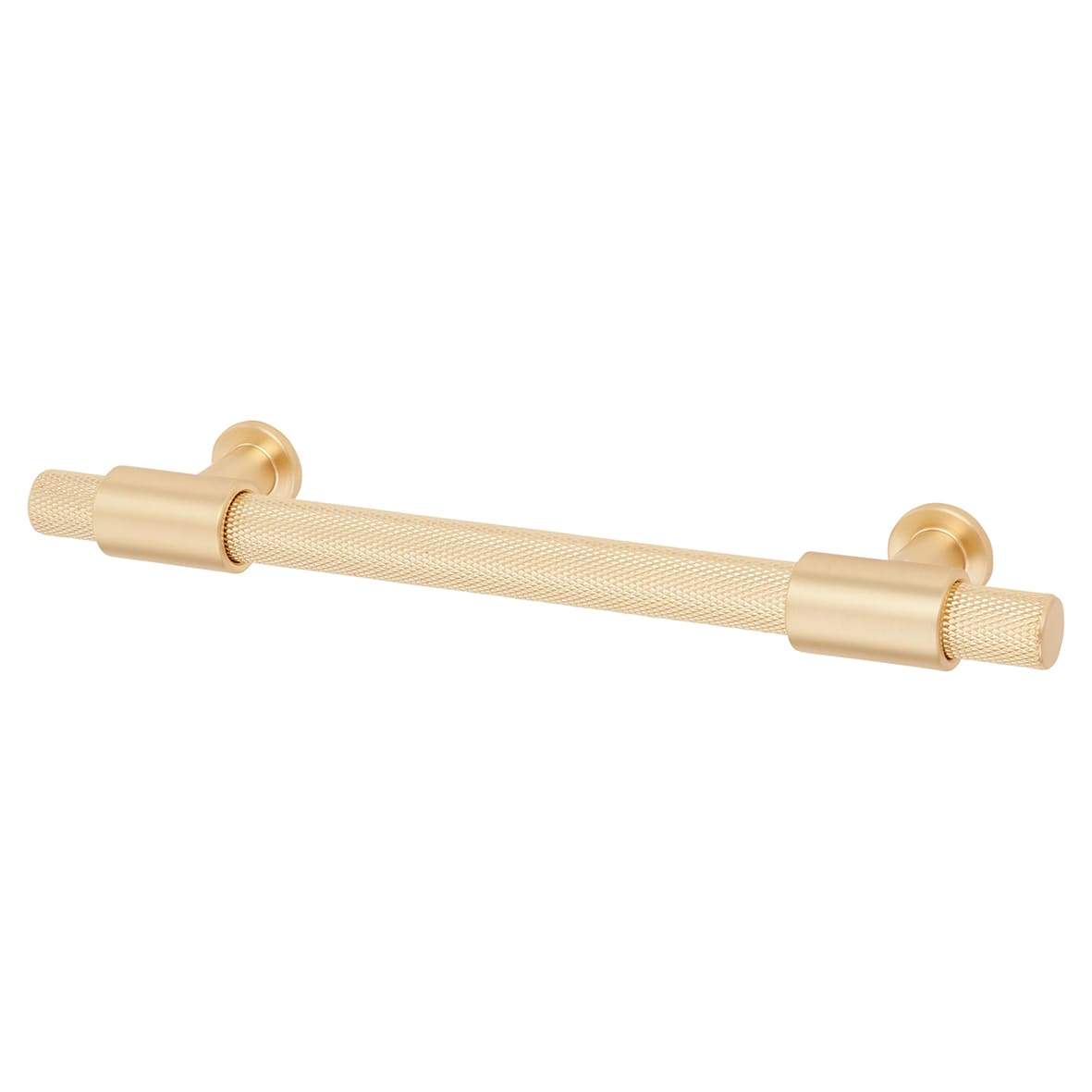 Falmouth 12mm Knurled T-Bar Cabinet Pull Handle - 128mm Centres - Satin Brass