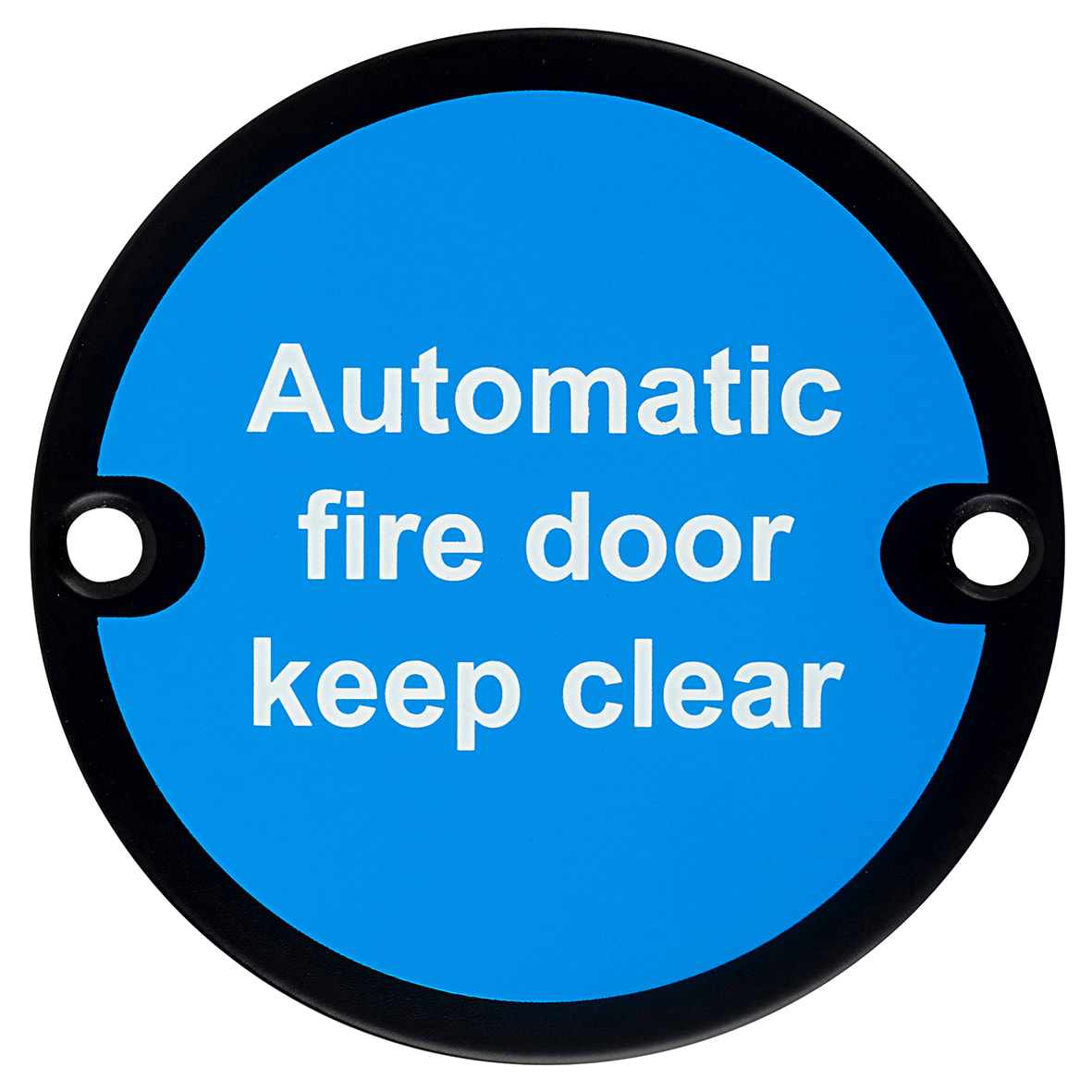 Automatic Fire Door Keep Clear Door Sign - 75mm Diameter - Matt Black