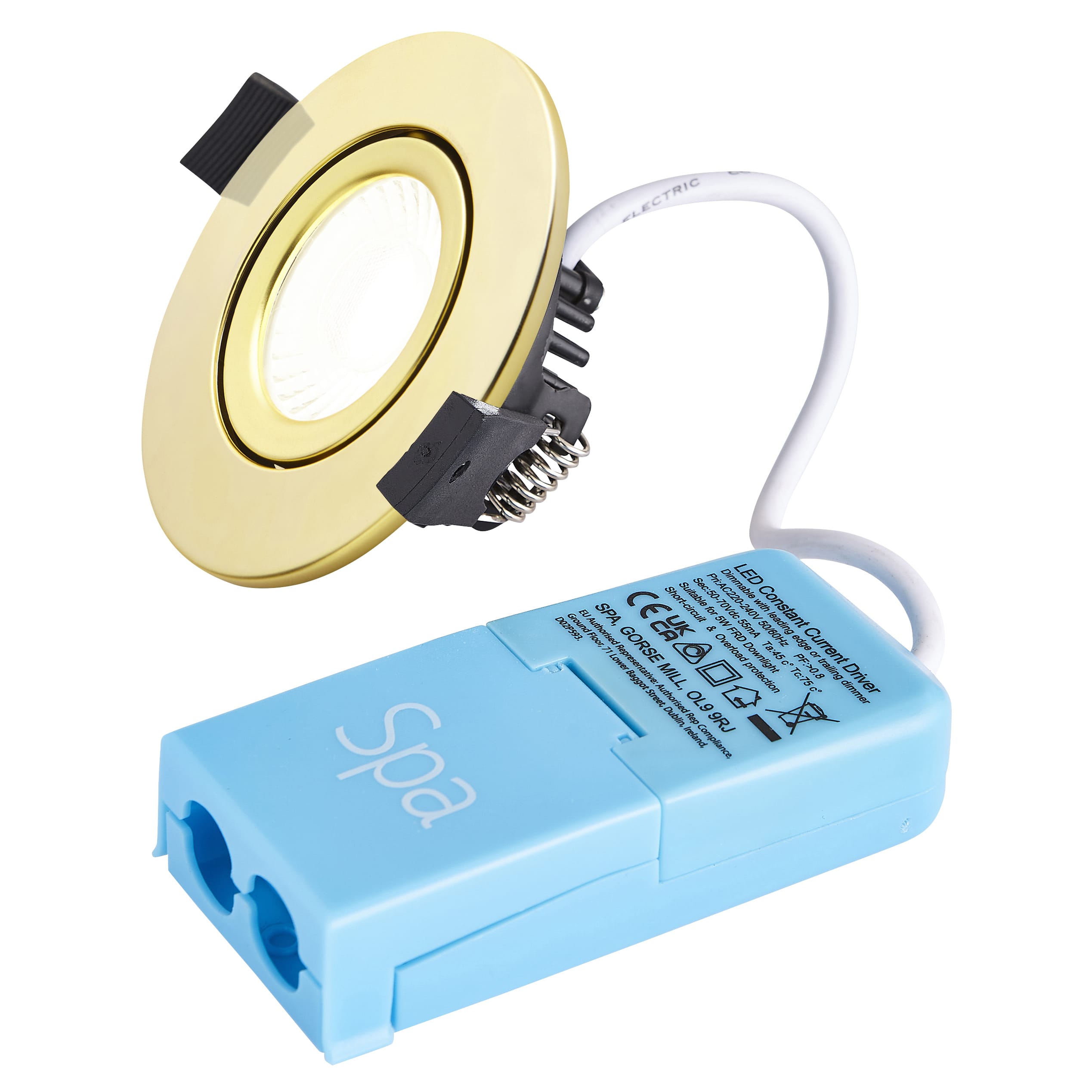 Forum Spa Como 5W IP65 Fire Rated LED Dimmable Adjustable Downlight - 4000K - Satin Brass