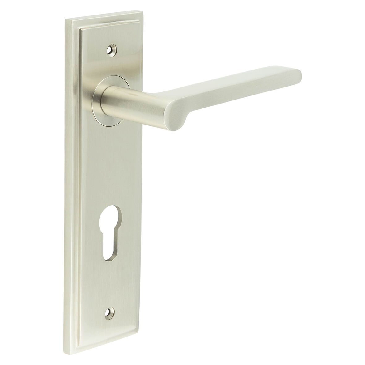 Satin Nickel Fire Rated DIN Euro Lock Door Handles - Fitzrovia - 200 x 55mm