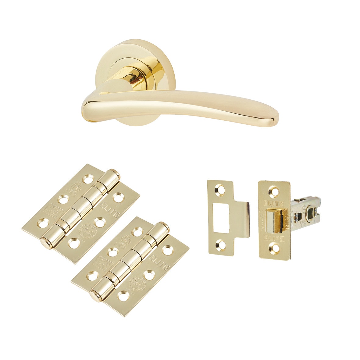 Polished Brass Latch Door Handles on Rose Pack - Eloise Range