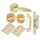 Satin Brass Bathroom Lock Door Handles on Rose Pack - Morgan Range