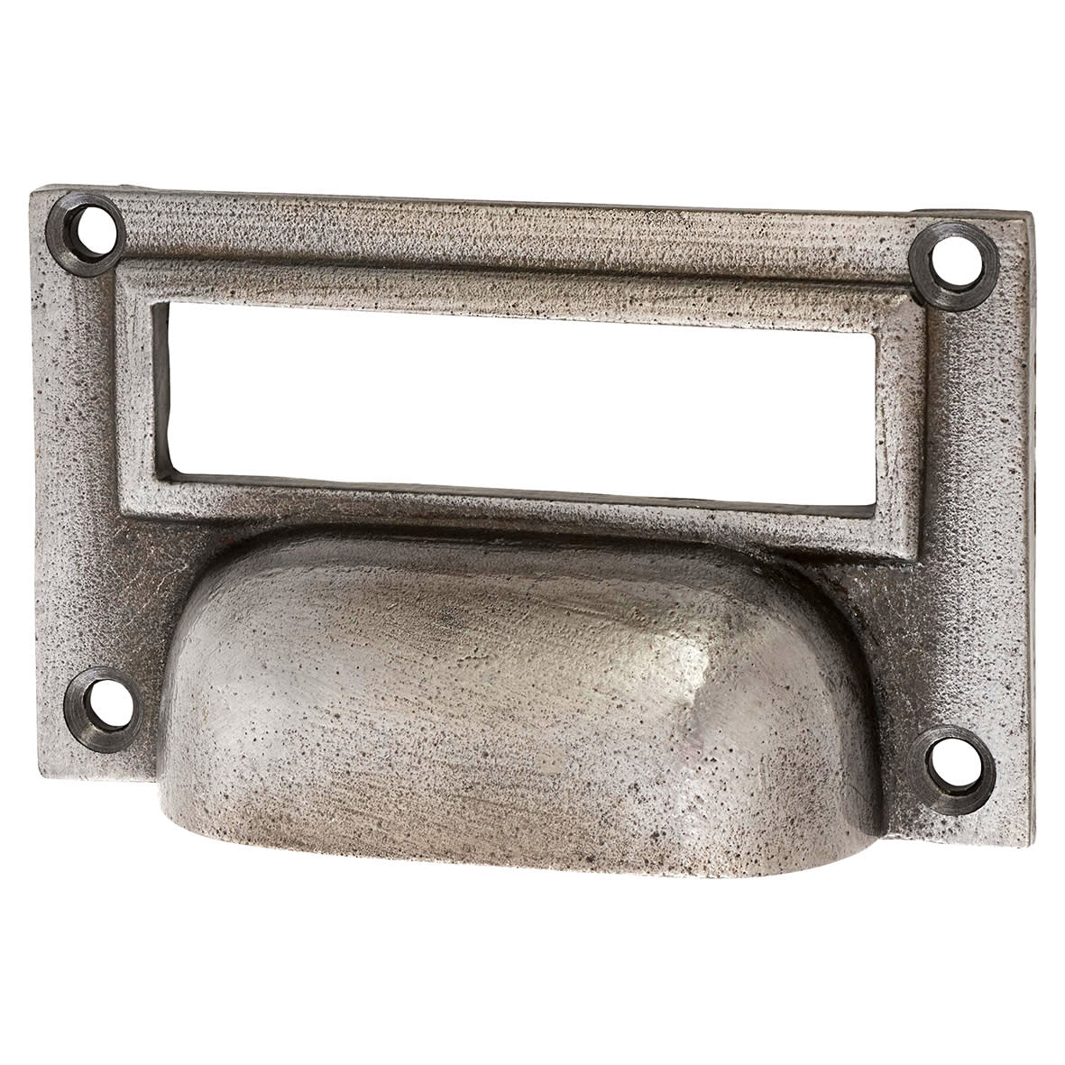 Cabinet Cup Handle - Card Holder - 75mm Centres - Polished Iron