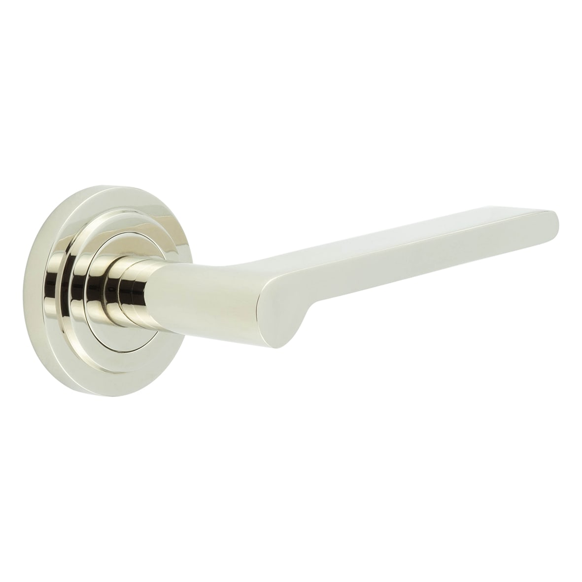Polished Nickel Fire Rated Door Handles on Round Stepped Rose - Fitzrovia Range