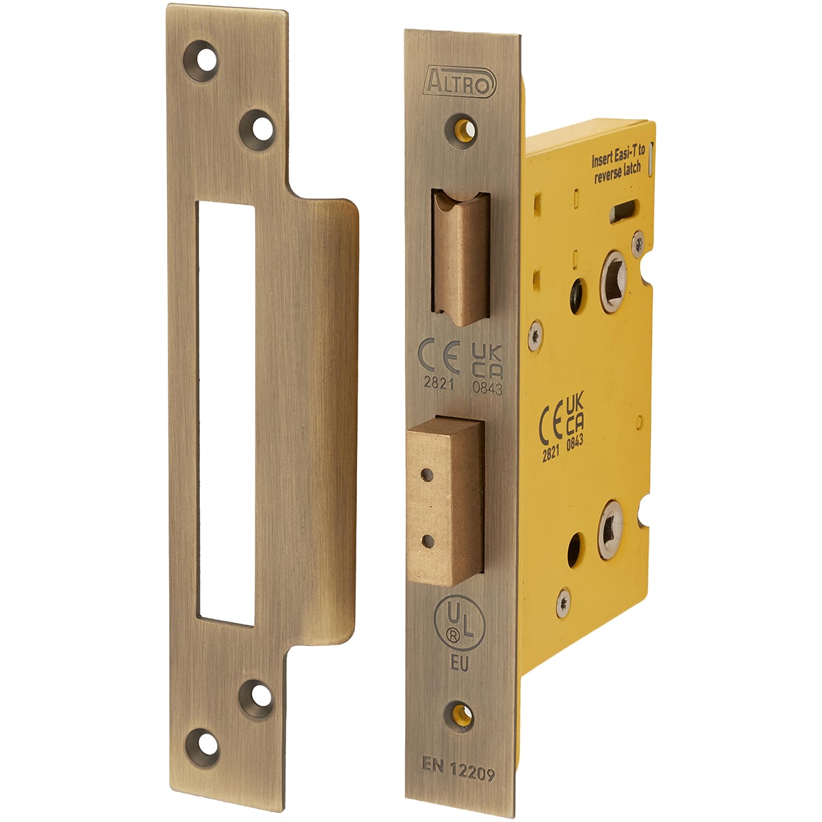 Architectural Bolt Through Bathroom Lock - 78mm Case - 57mm Backset - Square - Antique Brass