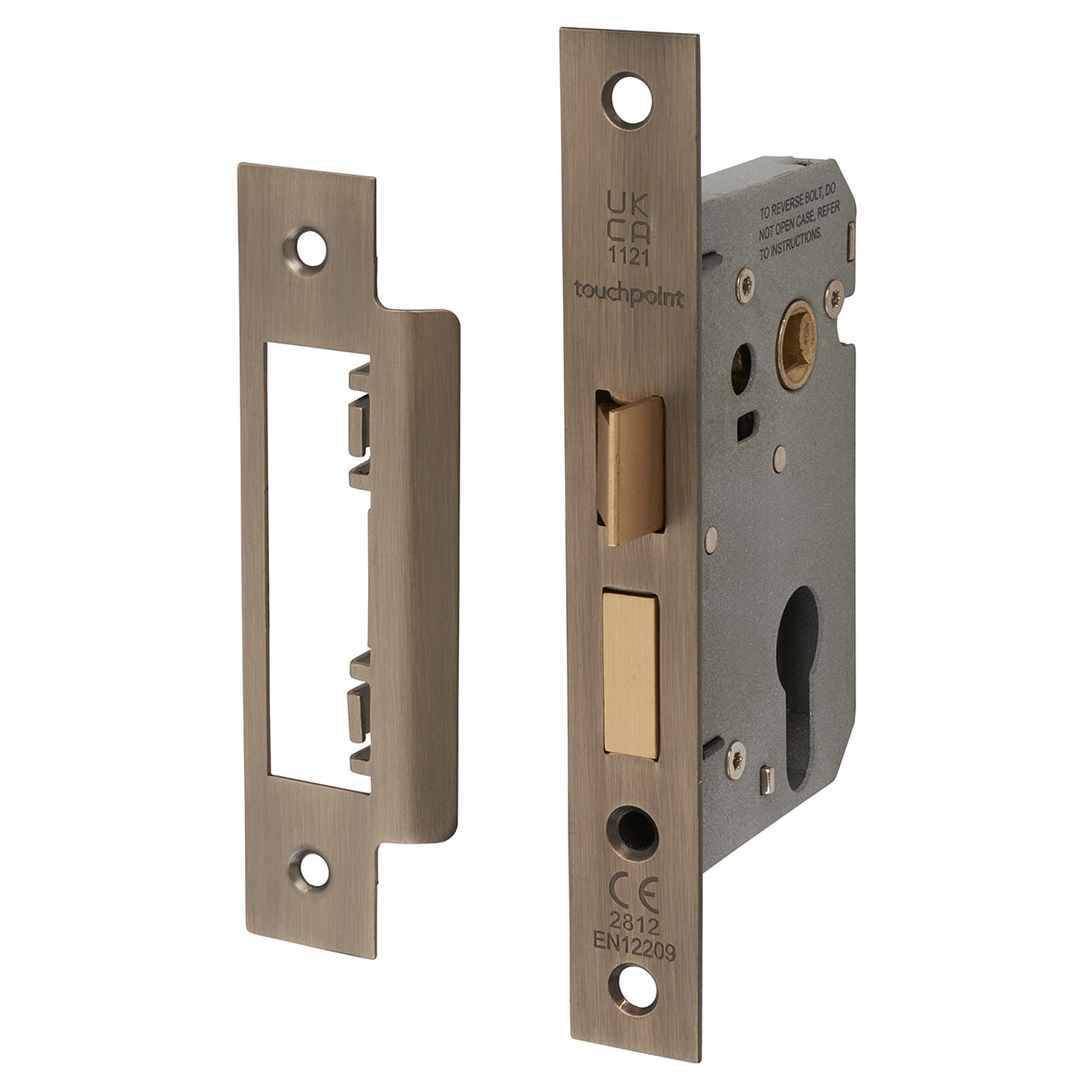 Contract Bolt Through Euro Profile Sashlock - 65mm Case - 44mm Backset - Antique Brass