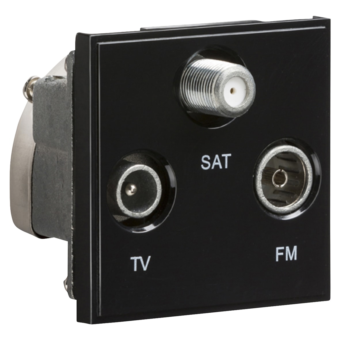 1 Gang TV + F type Satellite + FM/DAB Triplexer Euro Module - Black