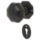 Antique Black Iron Octagonal Mortice Door Knob with Escutcheon - 55mm Rose Diameter