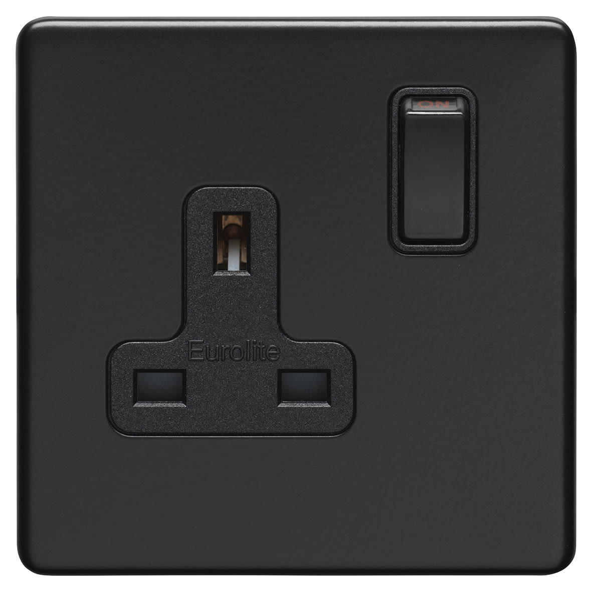 Concealed 13A 1 Gang Screwless Flat Plate DP Switched Socket - Matt Black/Black