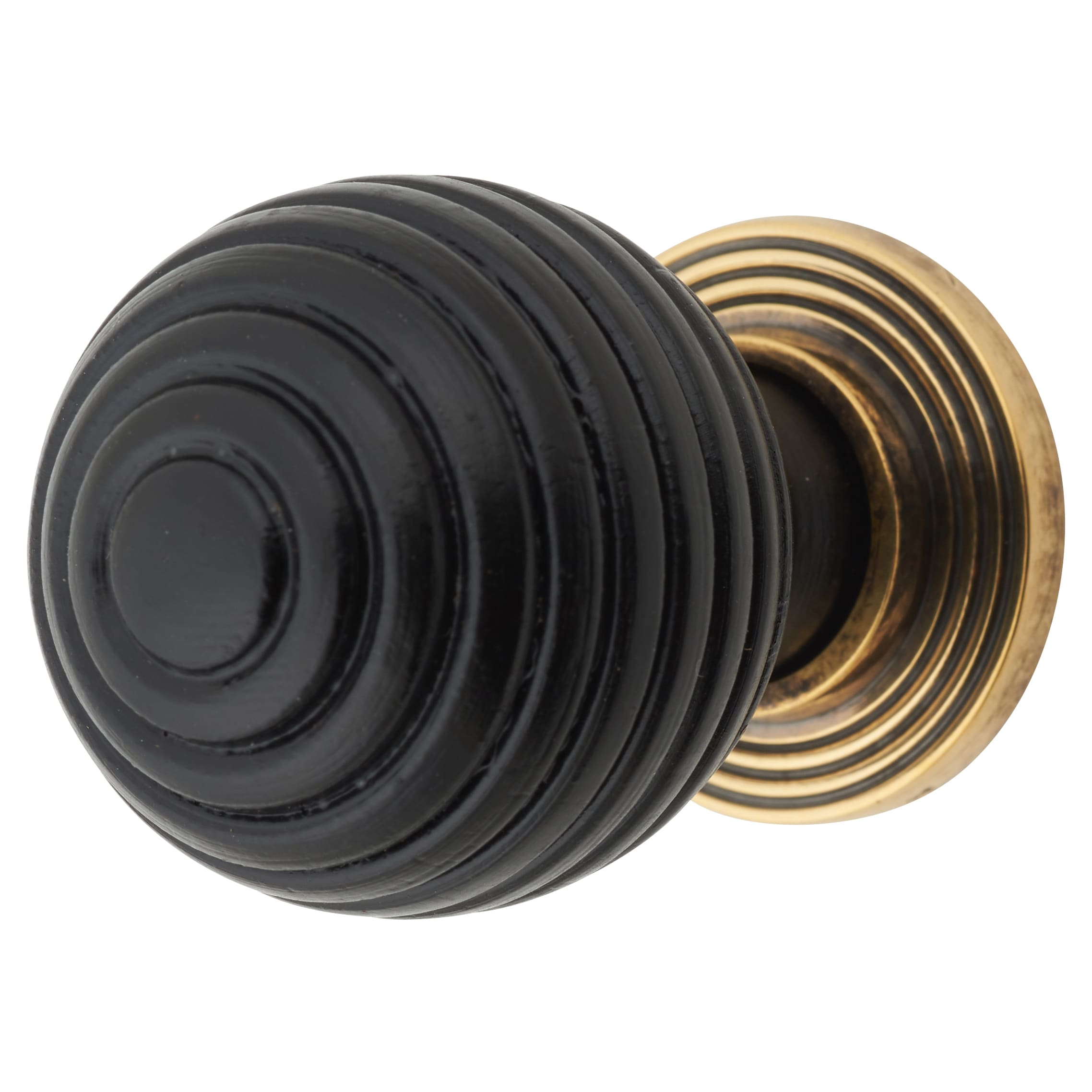 Beehive Ball Cabinet Knob - 35mm Diameter - Ebony - Antique Brass Rose
