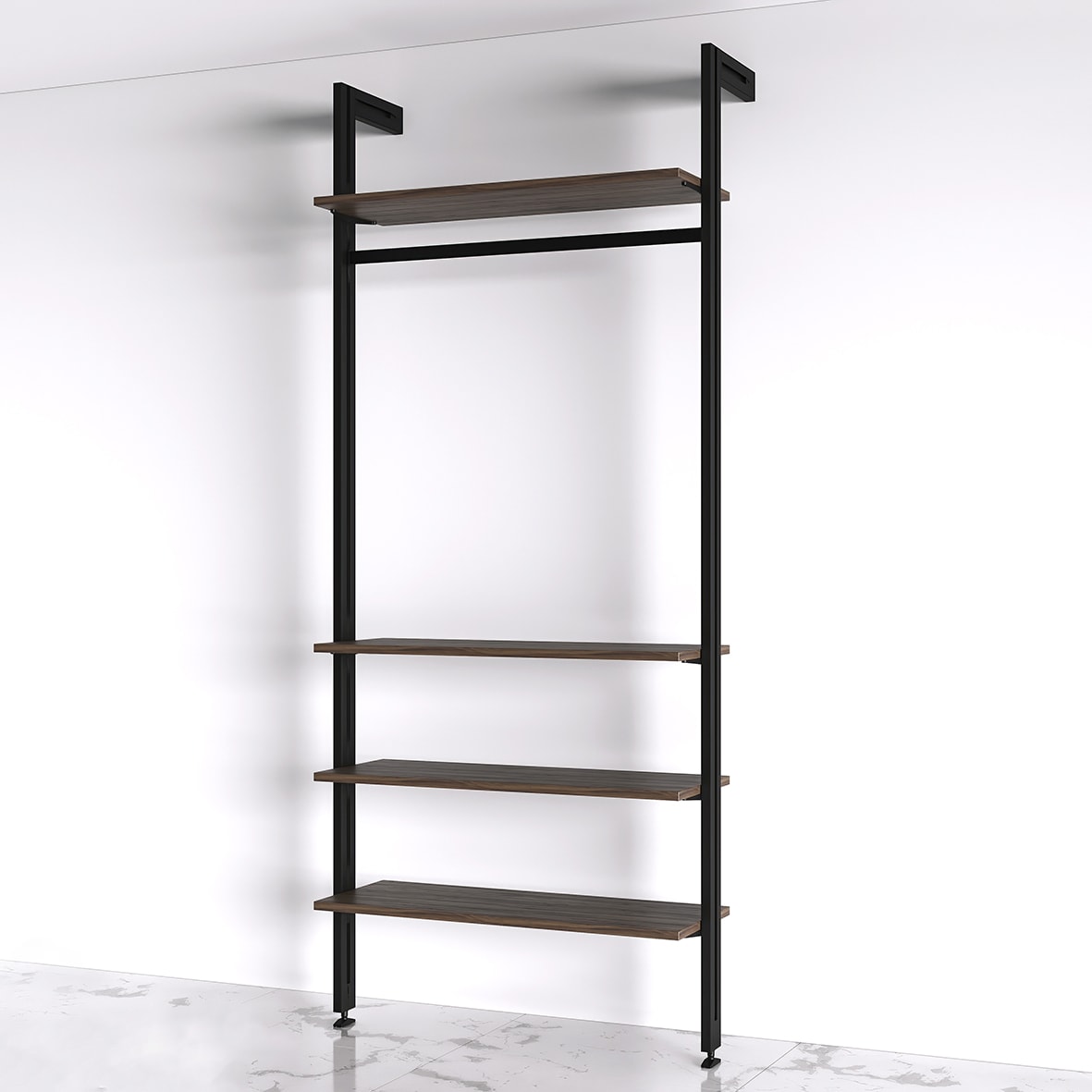 Zero Bracket Pack - 4 x Wooden Shelf Brackets 1 x Rail - Black