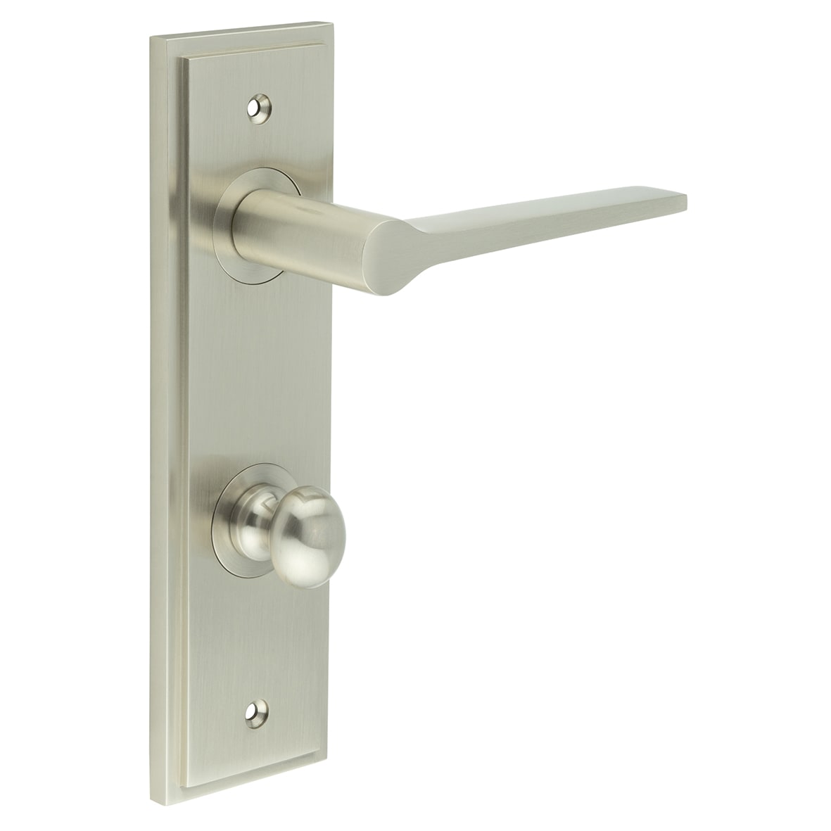Satin Nickel Fire Rated DIN Bathroom Door Handles - Knightsbridge - Inner 1 - 200 x 55mm