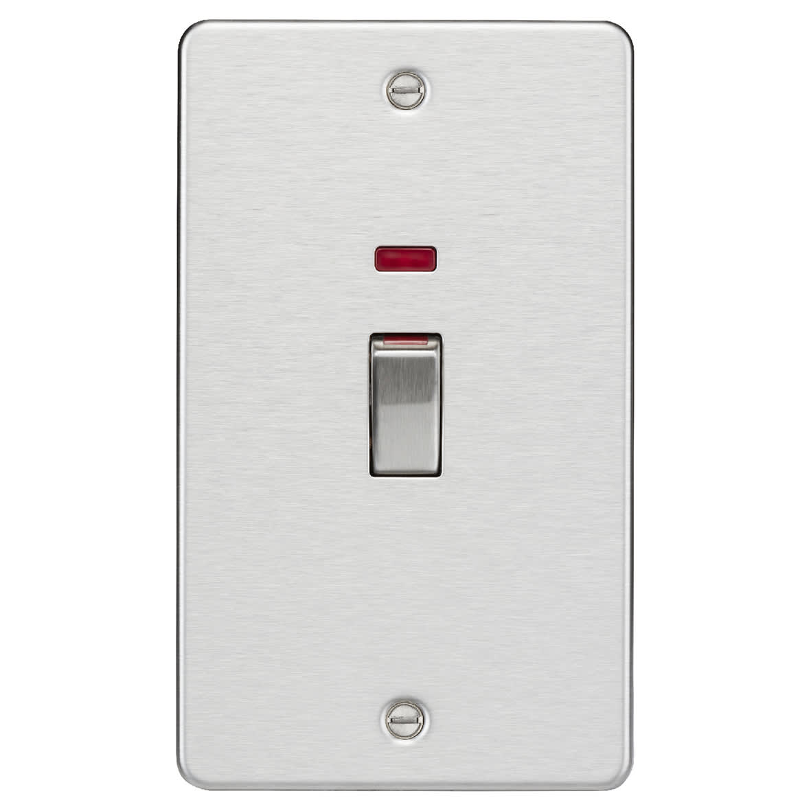 45A 2 Gang Flat Plate Double Pole Cooker Switch with Neon - Brushed Chrome