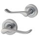 Satin Chrome Scroll Door Handles on Round Rose