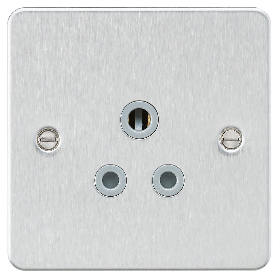 5A Flat Plate Unswitched Round Pin Socket - Brushed Chrome with Grey Insert