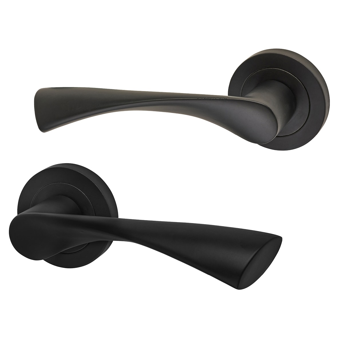 Matt Black Door Handles on Round Rose - Knightsbridge Range