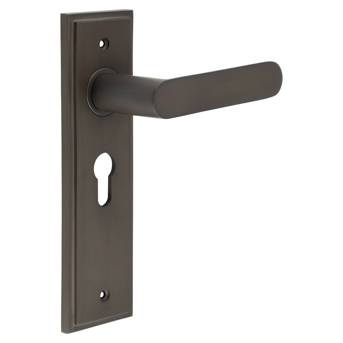 Dark Bronze Fire Rated Euro Lock Door Handles - Kensington - 200 x 55mm