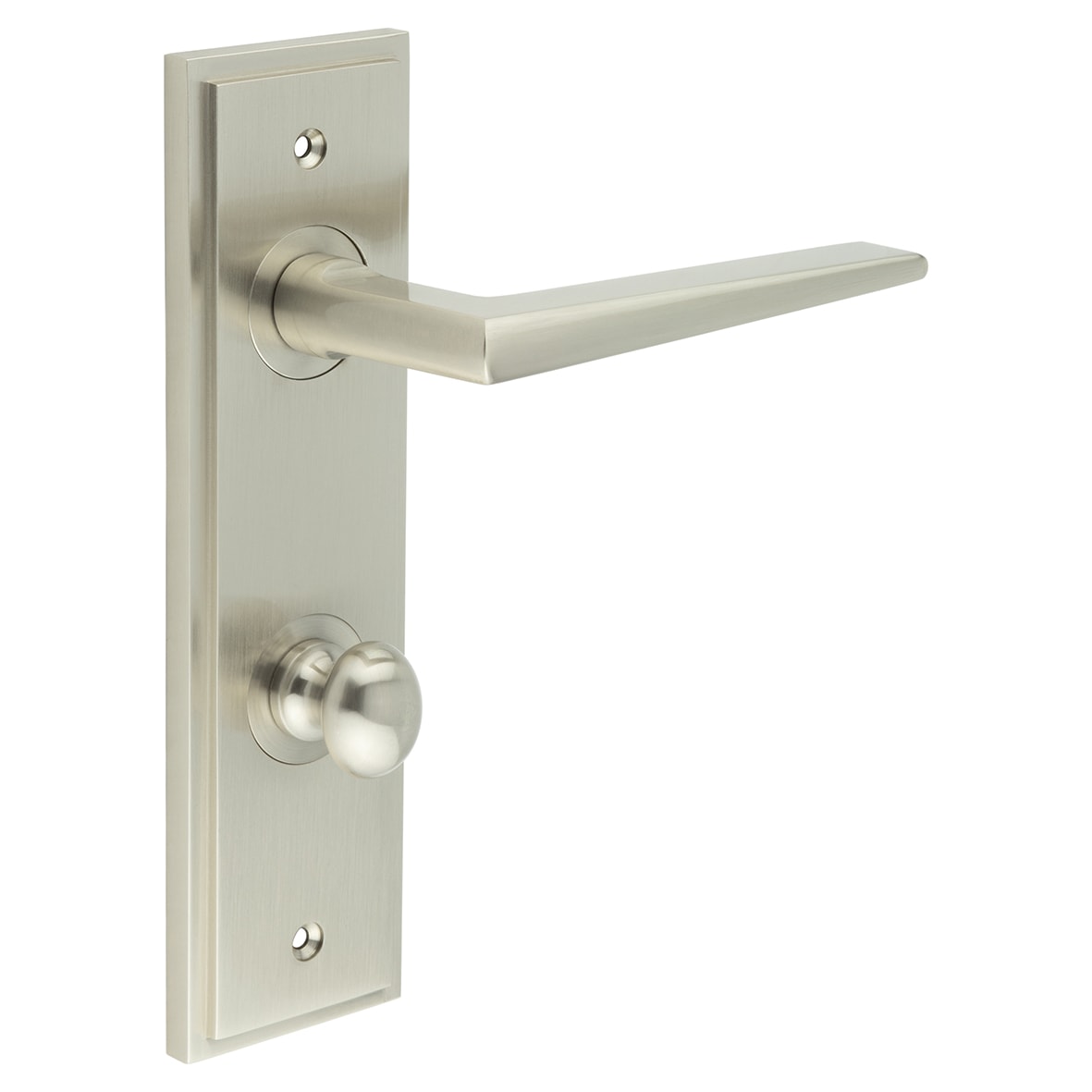 Satin Nickel Fire Rated DIN Bathroom Door Handles - Mayfair - Inner 1 - 200 x 55mm