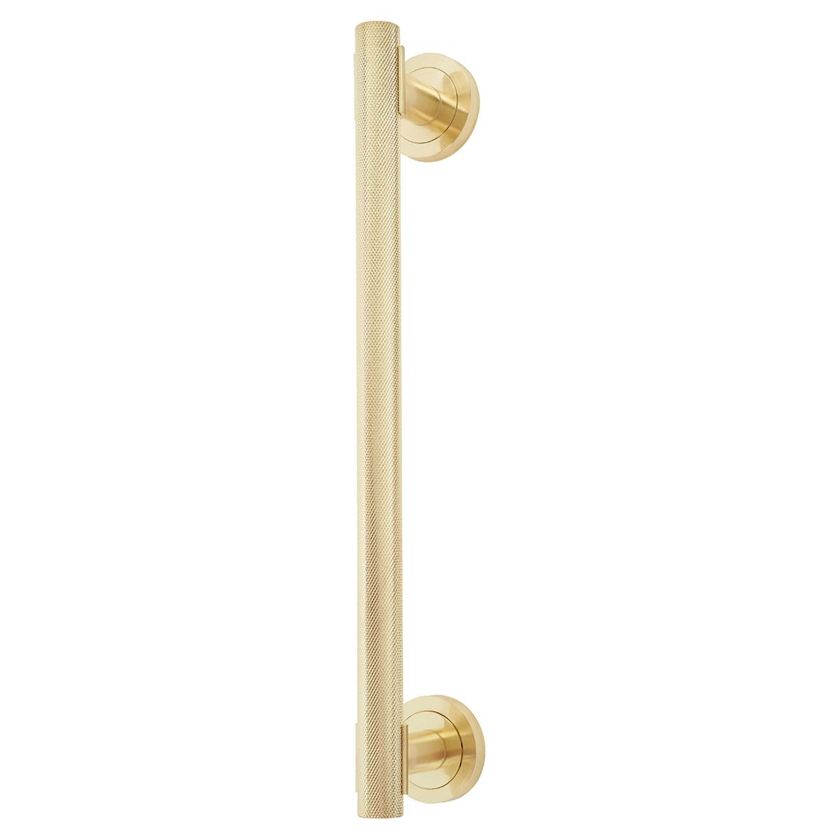 Satin Brass 52mm Knurled T-Bar Door Pull Handle on Rose - Screw Fix - 300mm Centres