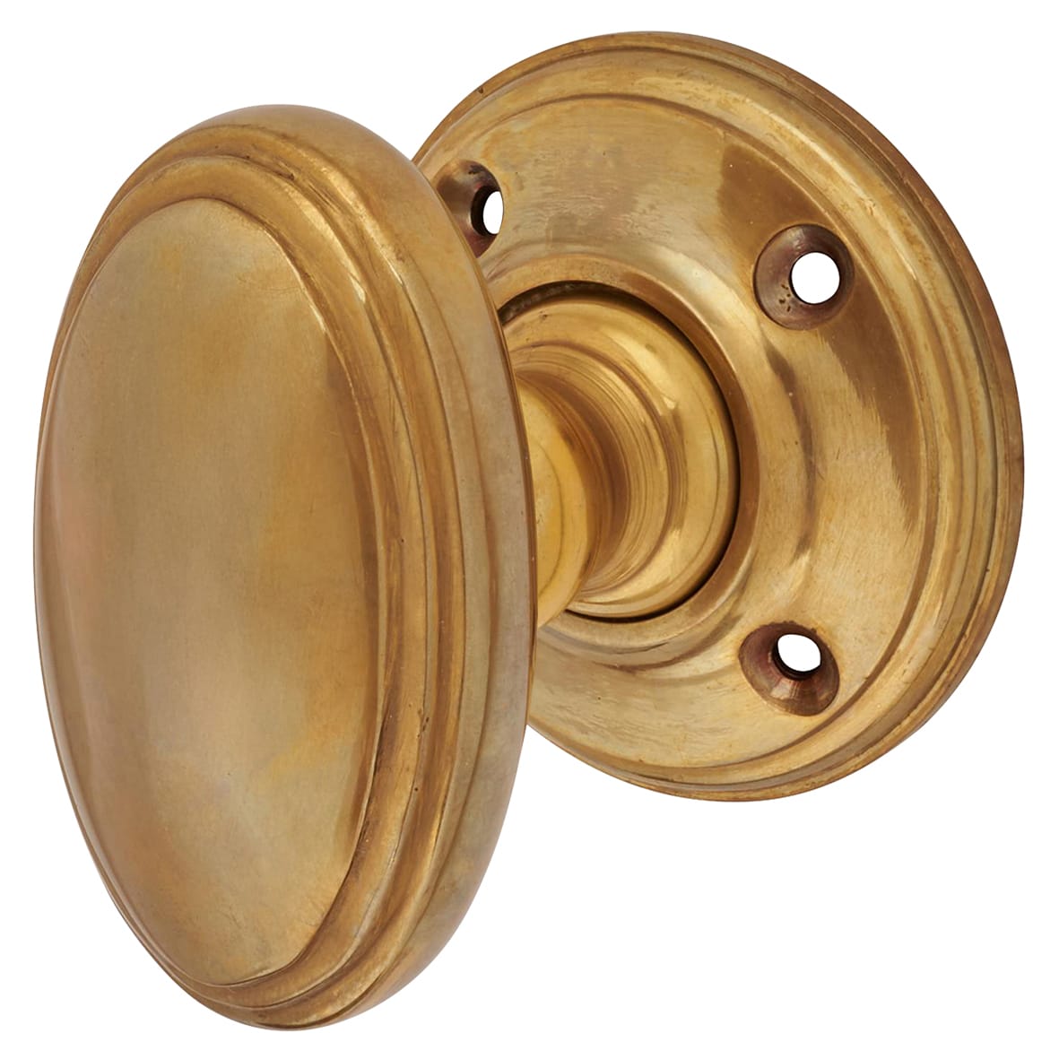 Aged Brass Georgian Oval Mortice/Rim Door Knob - 60mm Rose Diameter