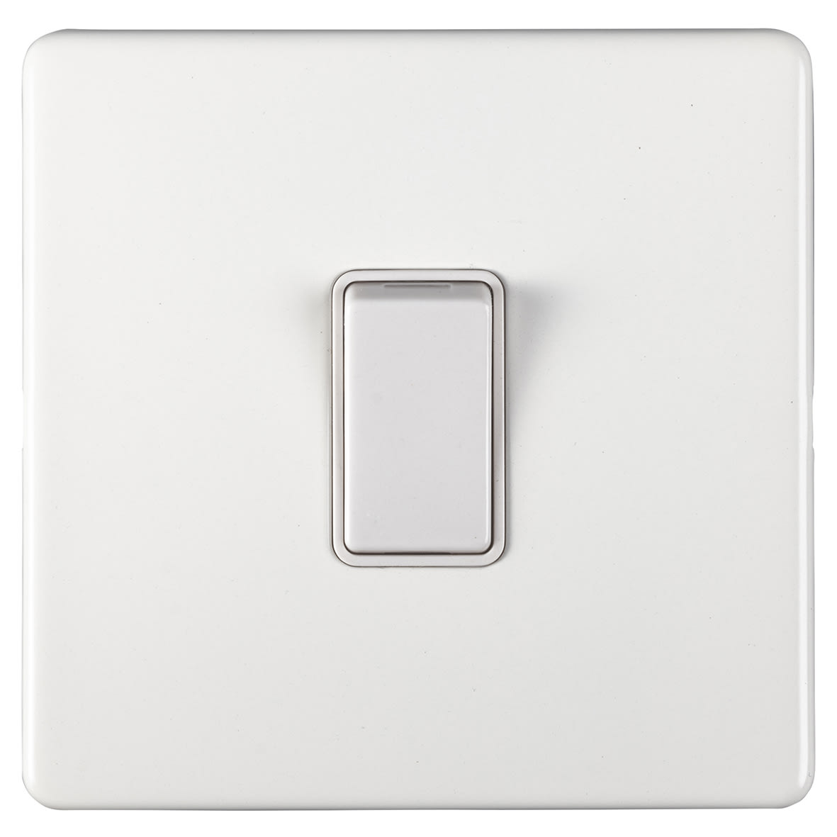 Concealed 10A 1 Gang Screwless Intermediate Flat Plate Light Switch - Matt White