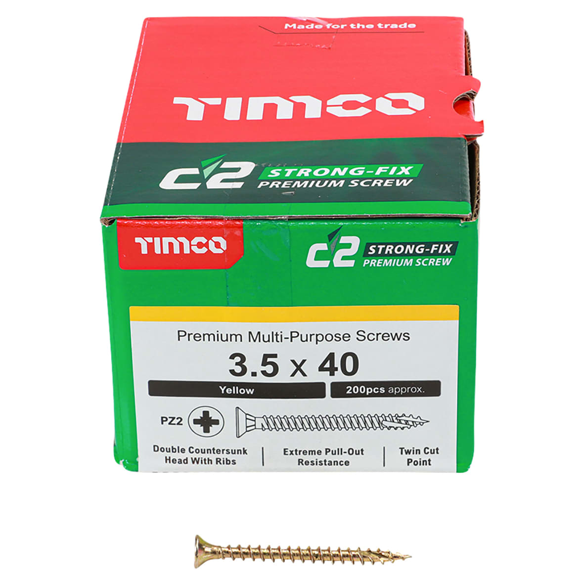 C2 Strong-Fix Pozi Double Countersunk Wood Screws - 3.5 x 40mm - Yellow Zinc - Pack of 200
