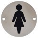 Ladies Toilet Door Sign - 75mm Diameter - Satin Stainless Steel