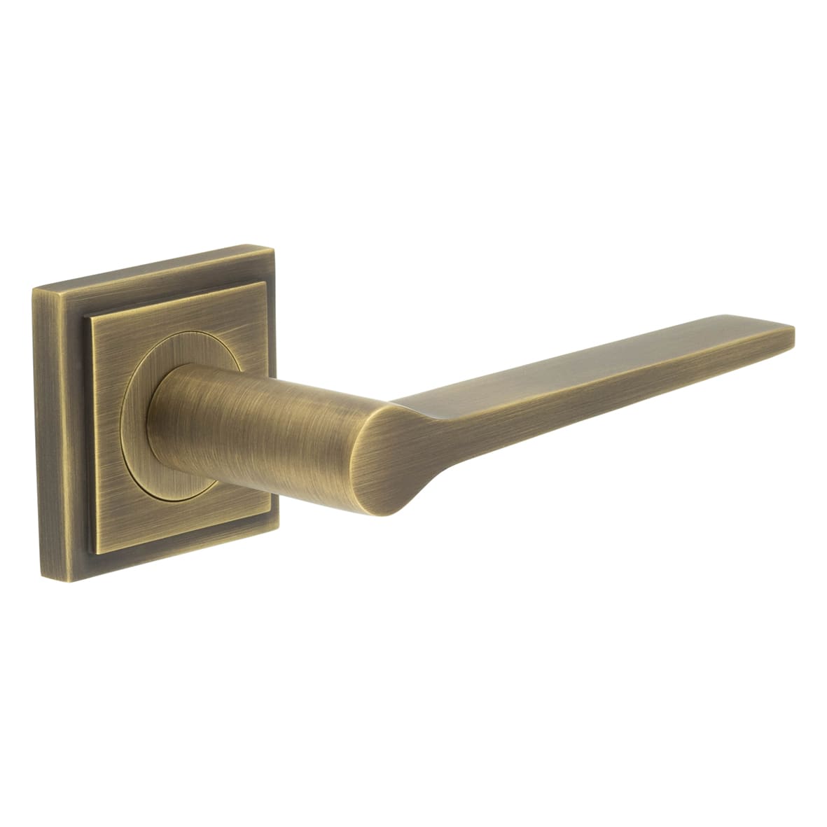 Antique Brass Fire Rated Door Handles on Square Stepped Rose - Knightsbridge Range