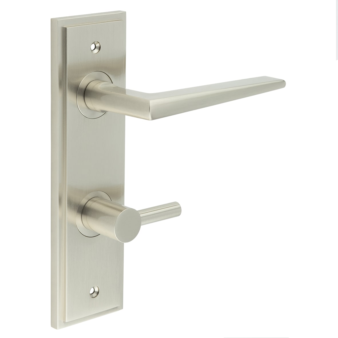 Satin Nickel Fire Rated DIN Bathroom Door Handles - Mayfair - Inner 3 - 200 x 55mm