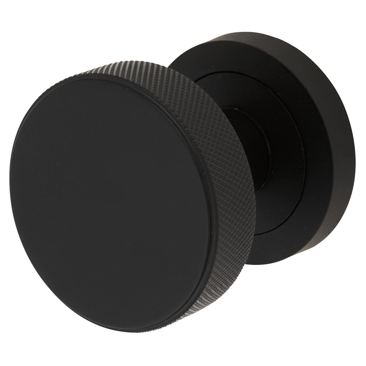 Matt Black Knurled Mortice Door Knob - 52mm Rose Diameter - Riley Range