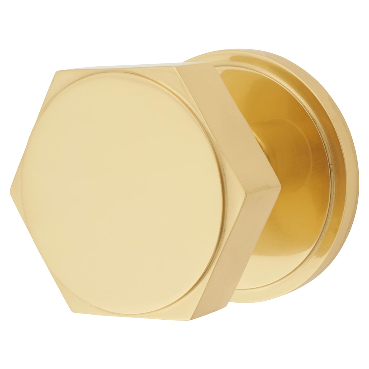 Polished Brass Hexagonal Centre Door Knob - 80mm Rose Diameter