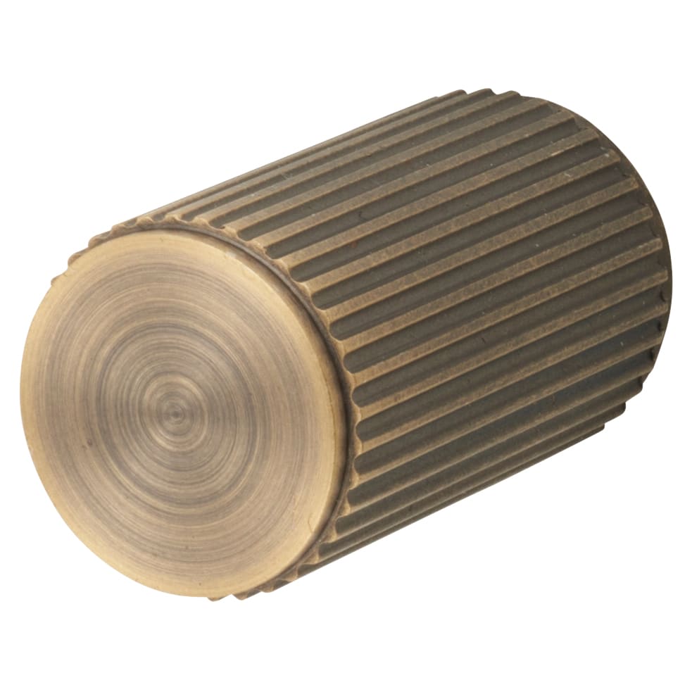 Lines Cylinder Cabinet Knob - 18mm Diameter - Antique Brass