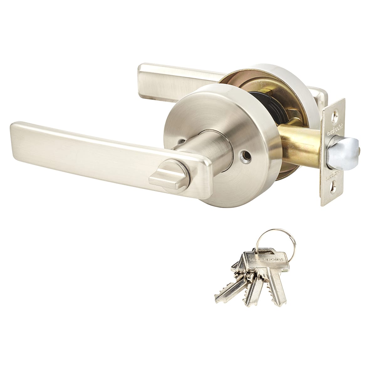 Satin Stainless Steel Straight Hotel Entrance Door Handles on Round Rose Set