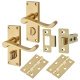 Polished Brass Budget Scroll Privacy Door Handles Pack - Short Plate
