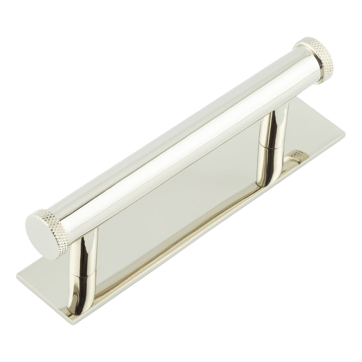 Wenlock 15mm Knurled T-Bar Cabinet Pull Handle on Plain Backplate - 96mm c/c - Polished Nickel