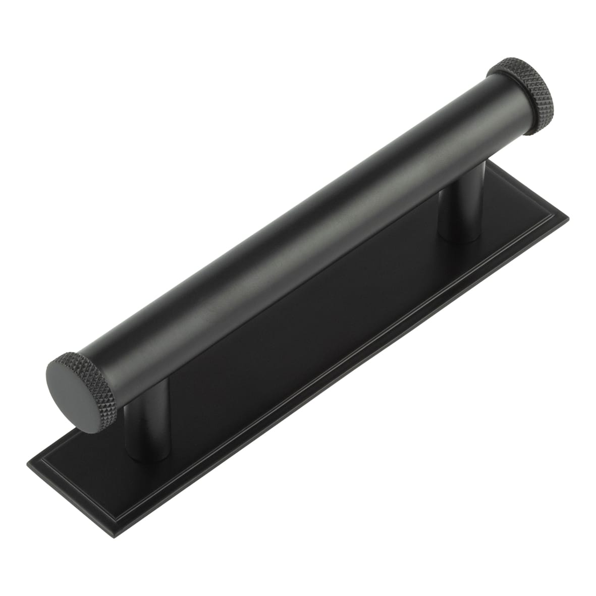 Wenlock 15mm Knurled T-Bar Cabinet Pull Handle on Stepped Backplate - 96mm c/c - Black