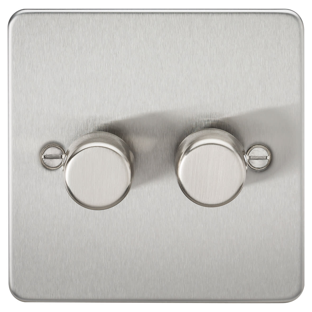 5-150W 2 Gang 2 Way Push On/Off Rotary Flat Intelligent LED Dimmer - Brushed Chrome