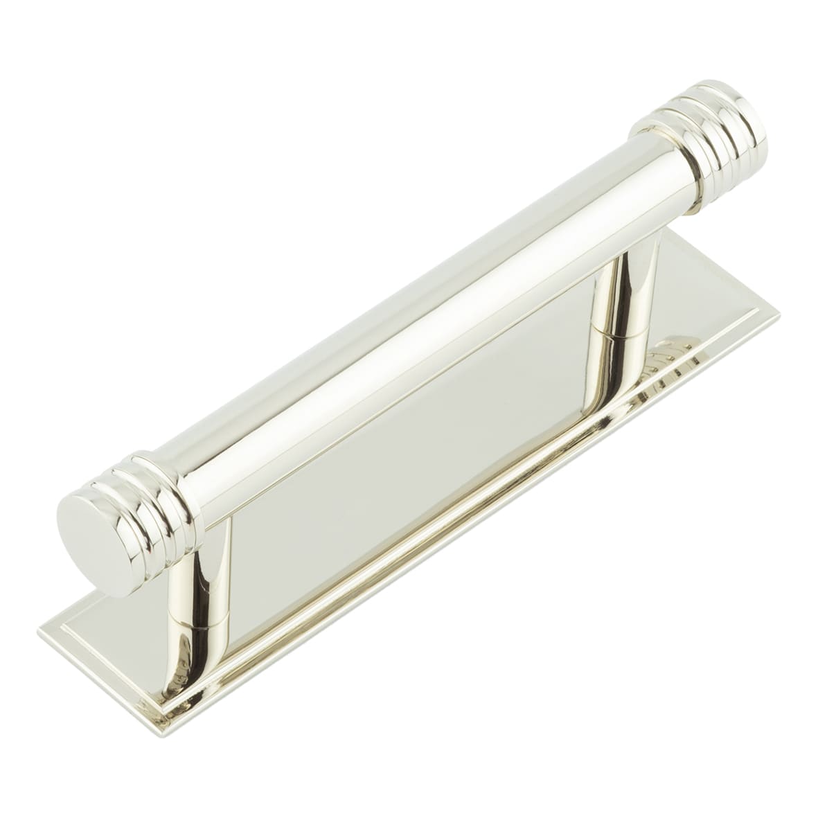 Sturt 15mm Reeded T-Bar Cabinet Pull Handle on Stepped Backplate - 96mm c/c - Polished Nickel