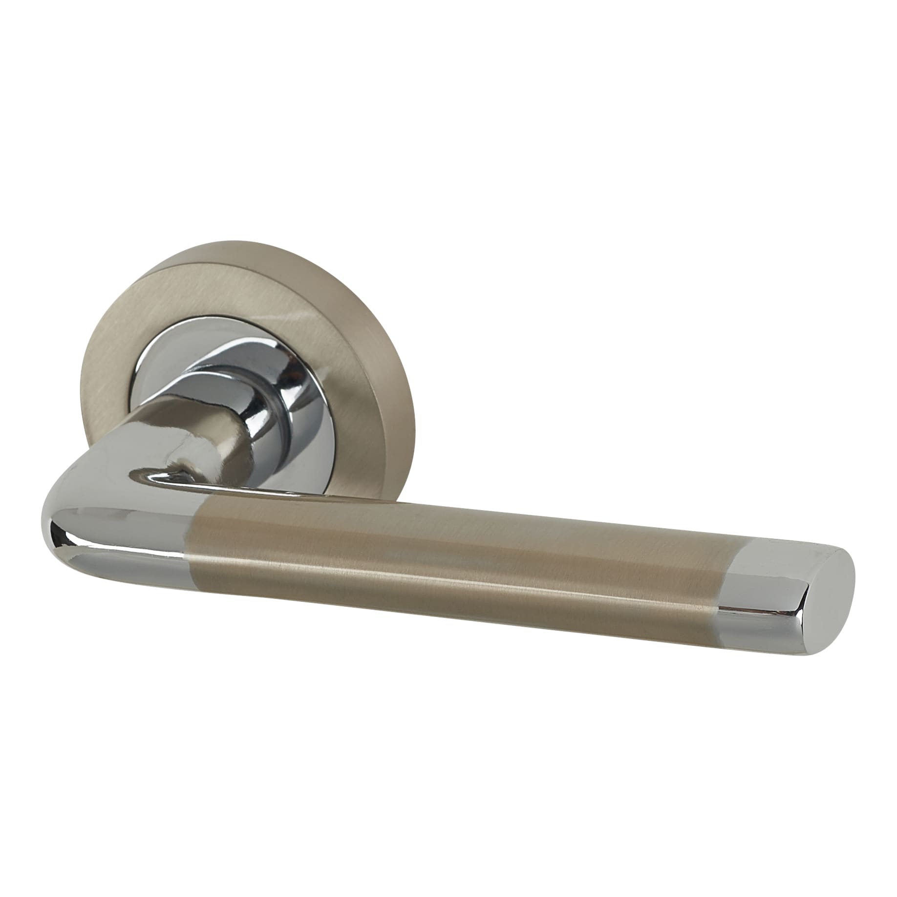 Polished Chrome/Satin Nickel Door Handles on Round Rose - Ferro Range