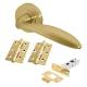 Satin Brass Latch Door Handles on Rose Pack - Morgan Range